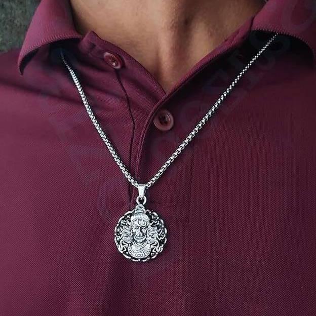 Mens's Silver Chain with Hanuman Pendant- Trusted by 28,591+ People